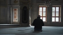 Muslim Man Salah Salat Pray Inside Nuruosmaniye Camii Mosque Architecturally Significant Ottoman Mosque Istanbul, Turkey