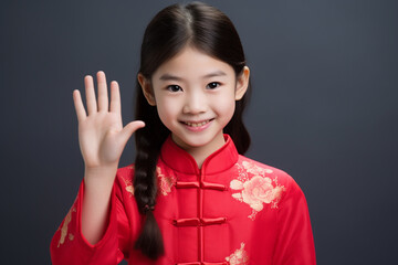 Wall Mural - chinese new year young girl wearing qipao dress and smiling