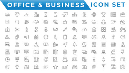 Business and Office web icons in line style. Money, bank, contact, infographic. Icon collection