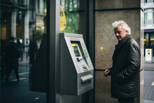 A Middle Age Man Using An Atm Machine Bokeh Style Background