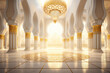 3d rendering of a mosque with golden arabic ornaments