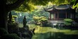 a composition of a serene Chinese garden