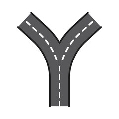 Wall Mural - Highway road color line icon, street traffic crossroad or Y shape intersection, vector transport route sign. Street traffic or highway crossroad direction symbol for city road navigation map