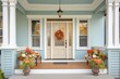 © studioworkstock - central front door with transom window, flower wreaths