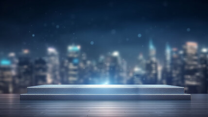 Wall Mural - podium for a new product against the background of blurred lights of the night city