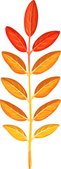 Poster - Autumn rowan leaf in fiery red, orange and yellow hues, capturing the essence of fall vibrant beauty. Isolated cartoon vector symbol of changing season, heralding the arrival of fall splendid palette