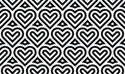 Poster - Heart seamless geometric pattern, endless texture. Monochromes striped hearts on white background. Vector illustration for Valentine's Day,wedding,holiday,love.