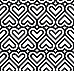 Poster - Heart seamless geometric pattern, endless texture. Monochromes striped hearts on white background. Vector illustration for Valentine's Day,wedding,holiday,love.