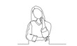 Single line drawing of a girl thinking about solving problems. Continuous line drawings of a young woman depressed and thinking.vector illustration.
