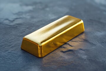 Shiny gold bar, isolated on a dark grey background