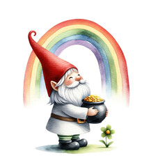 Wall Mural - Lucky gnomes in St Patrick's day with rainbow and Gold Coins for Happy St. Patrick's Day