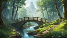 Beautiful View Of Greenery And A Bridge In The Forest - Perfect For