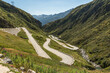 View of the historic Tremola road, a winding mountain road with cobblestones leading from Airolo to the Gotthard Pass, Canton of Ticino, Switzerland