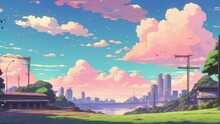 Beautiful View Of A Garden In Spring At Noon With Anime Girl. Anime Illustration Style. Smooth Looping Time-lapse 4k Animation Video Background