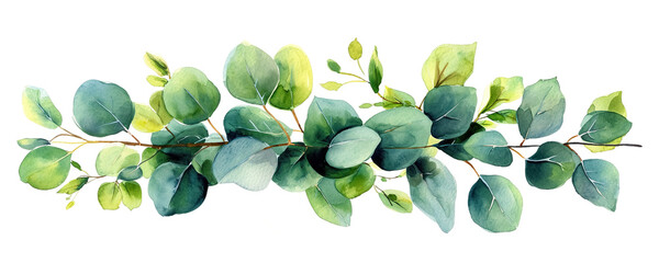 Wall Mural - Watercolor of green and yellow eucalyptus leaves, detailed and realistic, isolated on transparent or white background