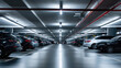 modern underground parking with many cars