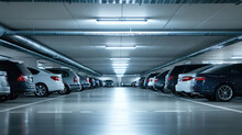 Modern Underground Parking With Many Cars