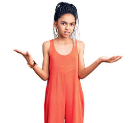 Poster - Cute african american girl wearing casual clothes clueless and confused with open arms, no idea concept.