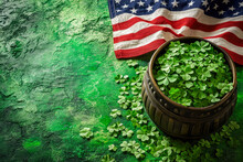 Festive Scene With Irish And American Elements,
Include Flag And Shamrock, Irish American Heritage Month Celebration, Culture And Religion Concept, Generative Ai