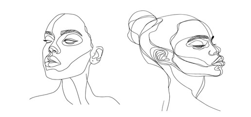 Wall Mural - African woman face line drawing.