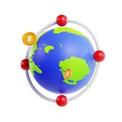 Aufkleber - 3D Global Business Network Model Relationships for International Success. 3d illustration, 3d element, 3d rendering. 3d visualization isolated on a transparent background
