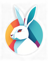 Wall Mural - Polygonal rabbit illustration, geometric low poly animal character on white background. Modern polygonal style logo design. Suitable for printing on a t-shirt, wall decoration, card, social media.