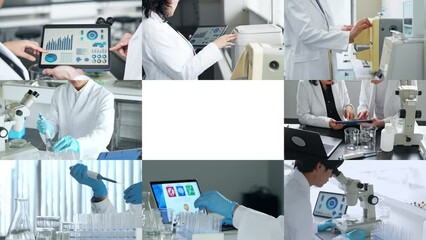 Poster - 様々な研究開発シーンのコラージュ映像　白バックからのワイプトランジション