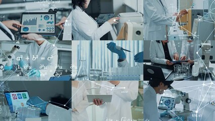 Poster - Collage movie of various industrial workers and digital communication network concept.