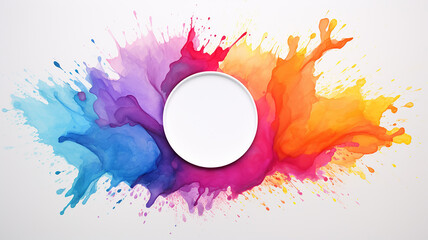 Wall Mural - white round frame surrounded by a swirl of liquid multicolored paint, ink. copy space background, isolated on white background