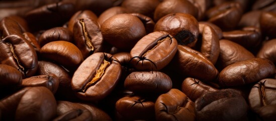 Wall Mural - Close up view of aromatic hot roasted coffee beans with smoke. Generate AI image