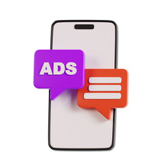 Aufkleber - 3D Ads Chat Model Conversational Marketing Strategies. 3d illustration, 3d element, 3d rendering. 3d visualization isolated on a transparent background