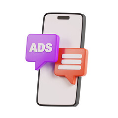 Aufkleber - 3D Ads Chat Model Conversational Marketing Strategies. 3d illustration, 3d element, 3d rendering. 3d visualization isolated on a transparent background