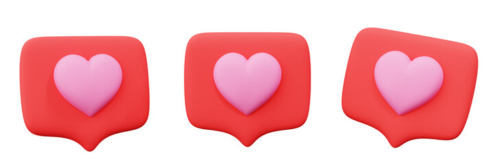 Fototapete - 3d Heart textbox, heart icon, love social media notification, Valentine's Day Concept theme design