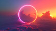 AI generated illustration of a vibrant circular formation amidst a backdrop of fluffy neon clouds