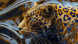A portrait of a ferrofluid art inspired leopard. wildlife wallpaper, backdrop or wallhanging concept.