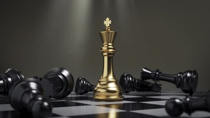 Wall Mural - Business concept Strategy of golden Chess Game, 3d animation.