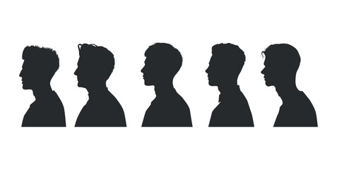 People silhouettes-vector silhouettes of male heads from the side. side view silhouette of person. silhouette of the face from the side.