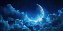 Celestial Elegance. Captivating Moon Night Sky With Stars Clouds And Touch Of Mystical Blue Perfect For Portraying Beauty Of Astronomy And Dreams
