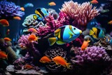 Fototapeta Do akwarium - Tropical fish swimming in the water. Beautiful underwater world with corals and tropical fish.