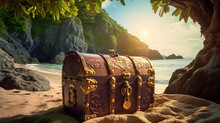 Pirate Treasure Chest On A Deserted Island