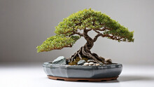 An Expensive Bonsai Tree In A Pot With Small White Stones, Isolated On White Background, Generative Ai