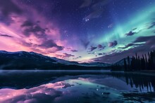 Beautiful Aurora Sky And Lake. Generative AI
