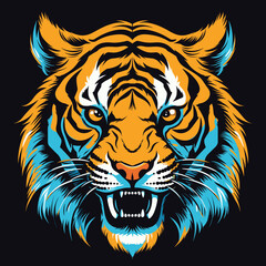 Wall Mural - Tiger head mascot, face for logo, emblem, badges, labels template t-shirt design. Vector pop art