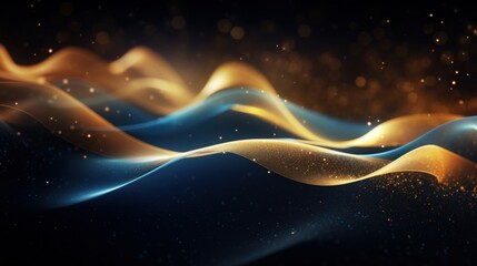 Poster - Digital art of shimmering golden waves flowing over a deep, starry, dark blue backdrop, evoking a sense of luxury and movement.