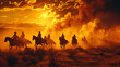 Cowboys reiten im Sonnenuntergang