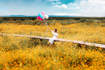 Poster - happy woman  in the field