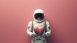 astronaut in space suit holding heart 