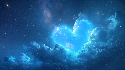 Wall Mural - star-filled sky with love heart shape in the clouds at night for valentines day