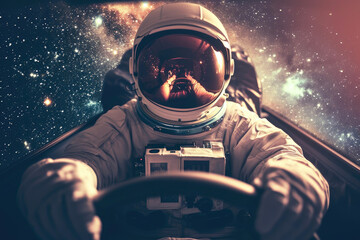 Wall Mural - Galaxy Cruiser: Close-Up of Astronaut Exploring Celestial Highways