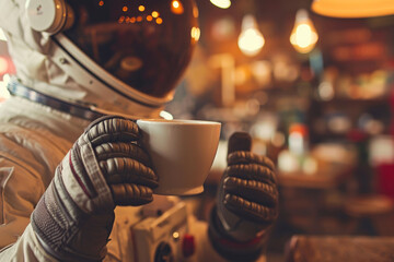 interplanetary coffeehouse: astronaut's hot cup close-up